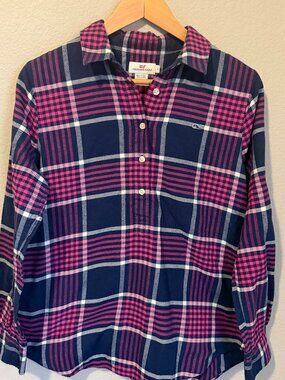 Vineyard Vines Relaxed fit Pink and Blue Plaid Flannel Shirt | Size 4